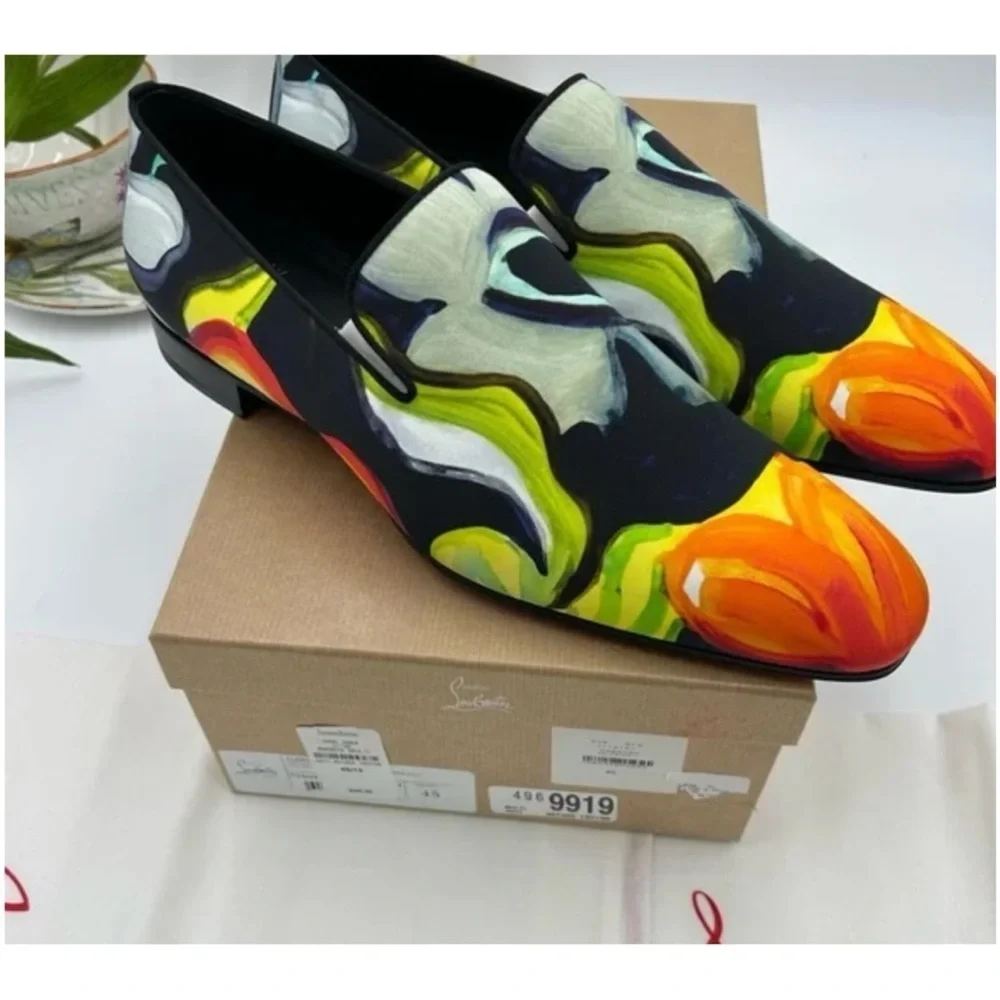 Christian Louboutin, dandy, chick floral satin loafers size 45 made Italy